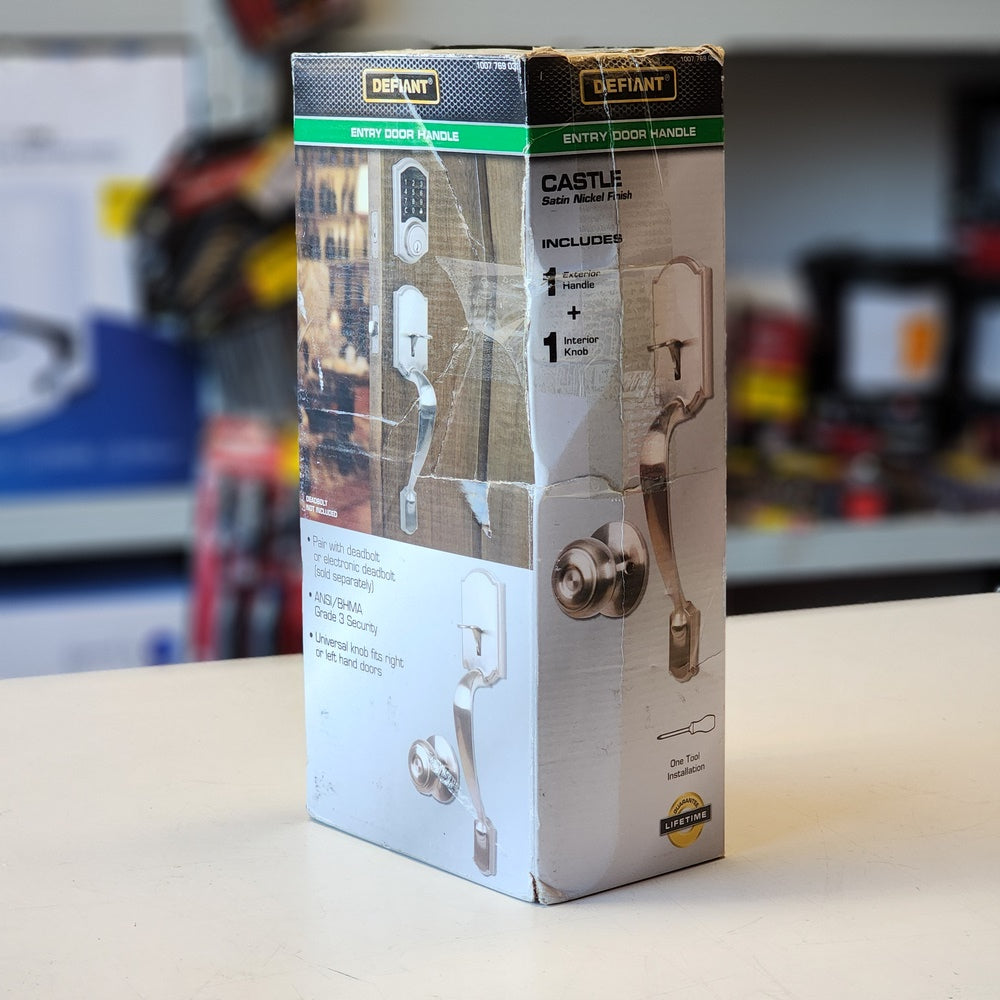 Castle Satin Nickel Entrance Door Handleset with Hartford Interior Knob (HWX2G3) Castle Satin Nickel Entrance Door Handleset with Hartford Interior Knob (HWX2G3)